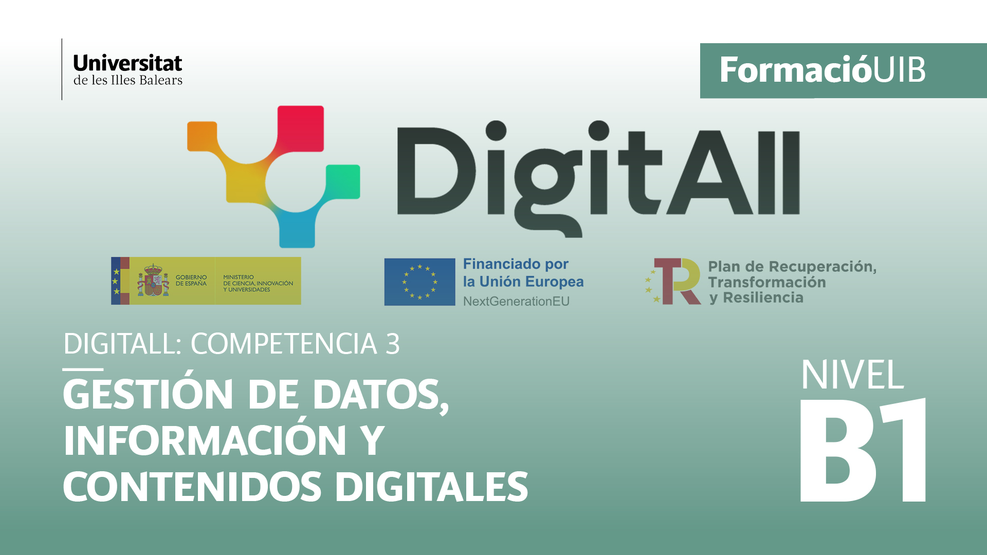 (Nivel B1) Introducción a la gestión de datos, información y contenidos digitales